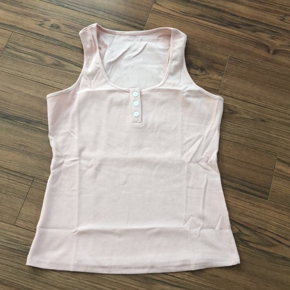 NEW Limerose Ribbed Scoop Neck Henley Tank Top Pink Size Medium